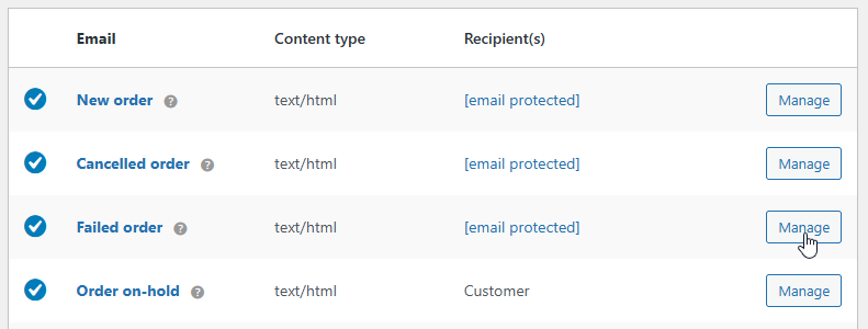 WooCommerce email template configuration settings panel